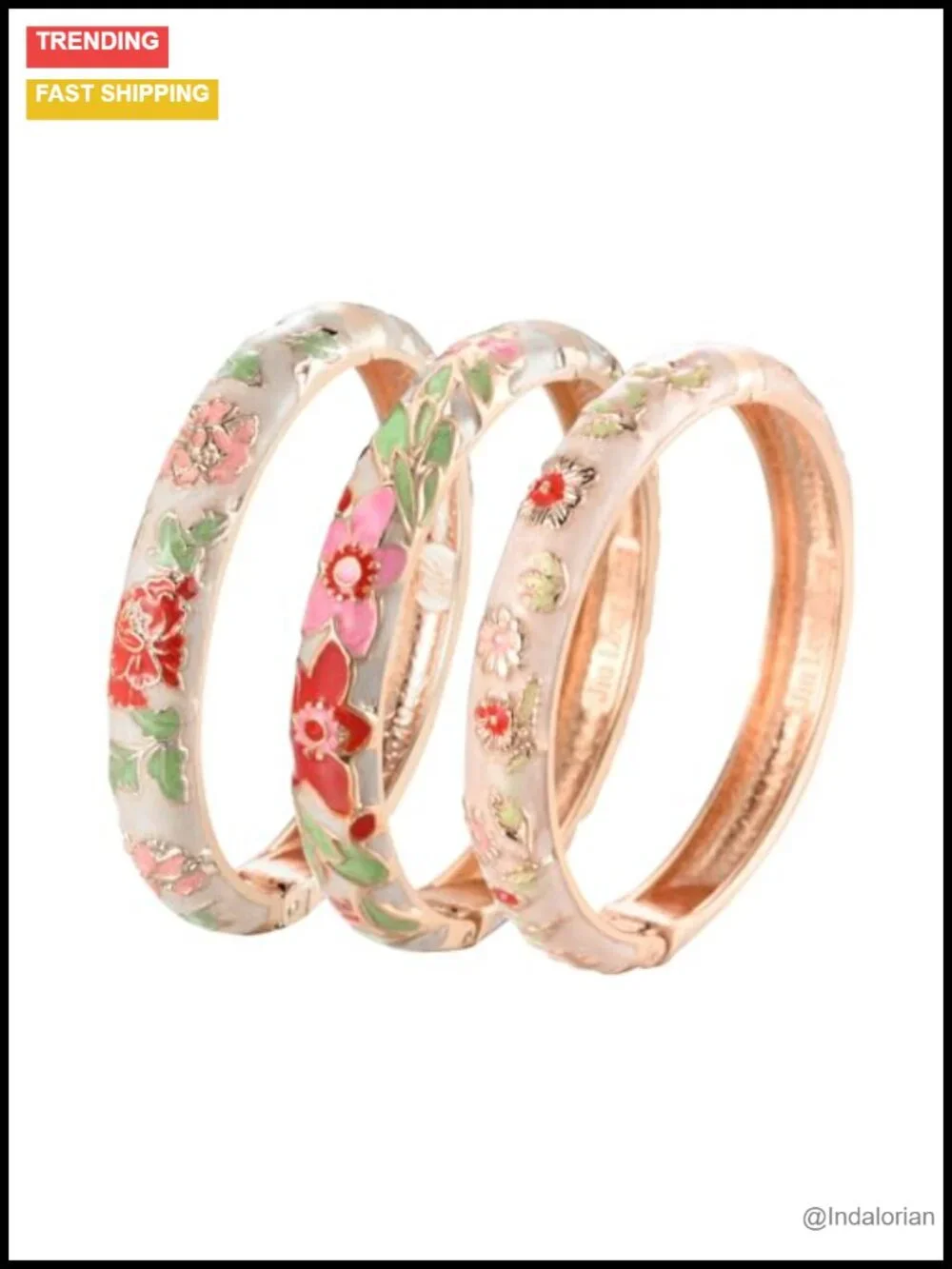 Gold Plated Enamel Hinged Cuff Bangle Set